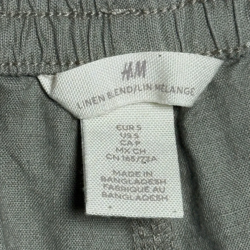H&M Womens‎ Linen Blend Pants S Green Drawstring Cotton Vacation Resort Casual